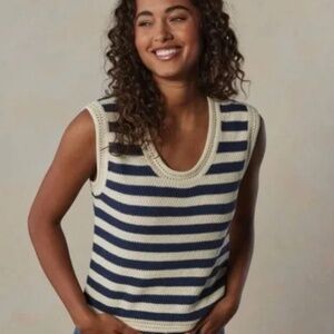 The Normal Brand Wunderlust Navy and Cream Striped Sleeveless Knit Tank Sz Small